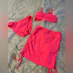 Girls hot pink three piece swimsuit